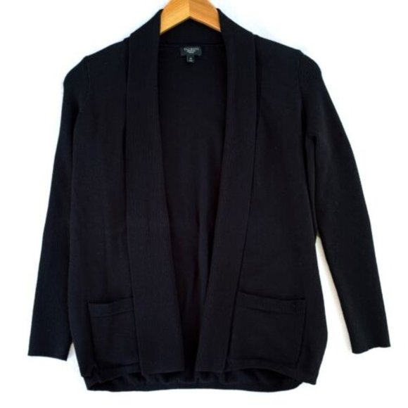 Talbots Classic Black Open Front Cardigan Long Sleeves Front Pockets Large - Picture 5 of 5